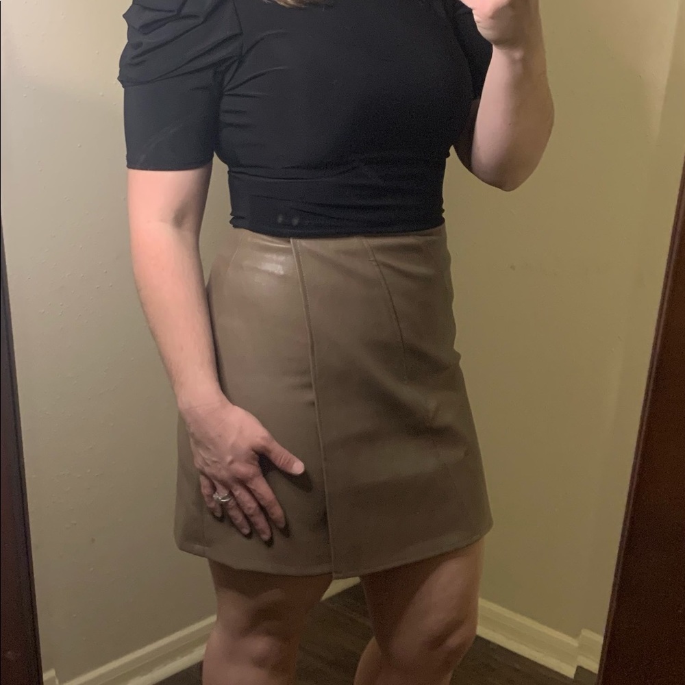 Mocha Faux Leather Wrap Skirt